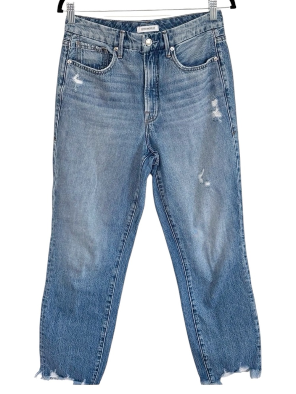 GOOD AMERICAN Good Vintage High Rise Straight Raw Hem Jeans 27